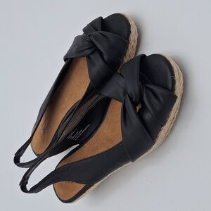 G.H. Bass & Co. Black Jute Espadrille Wedge Slingbacks Sandals Shoes